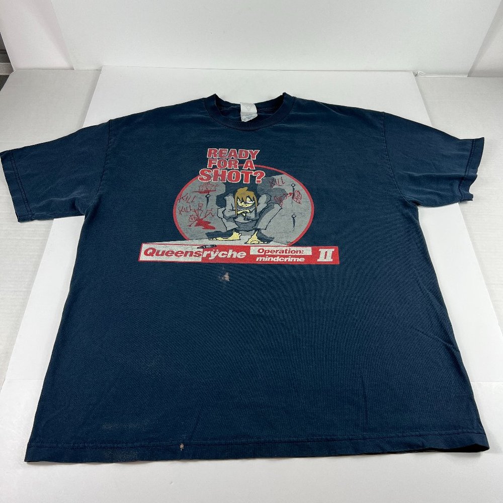 Y2K Queensryche Mindcrime 2 Shirt Extra Large Black Faded Thrashed Anti Jab Tee